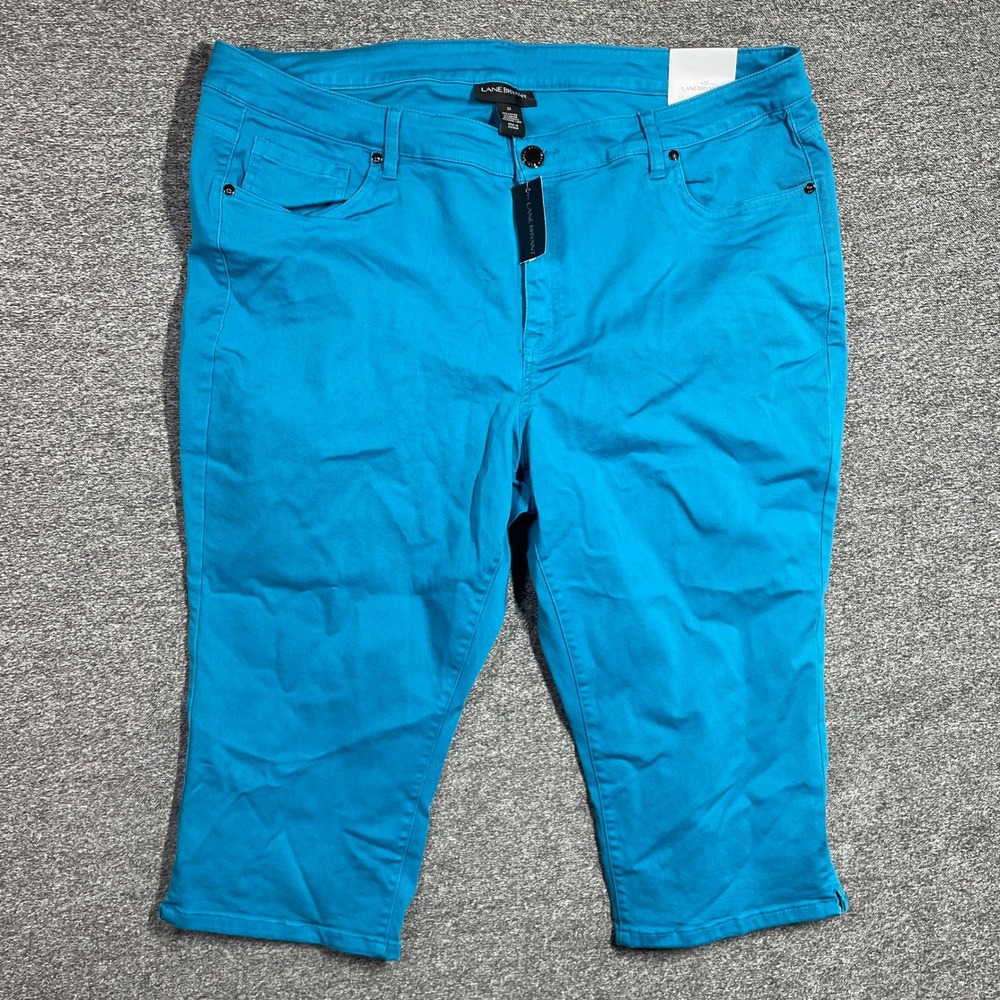 Lane Bryant Capri Pants Women 22 Turquoise Blue Pedal Pusher Stretch Cotton